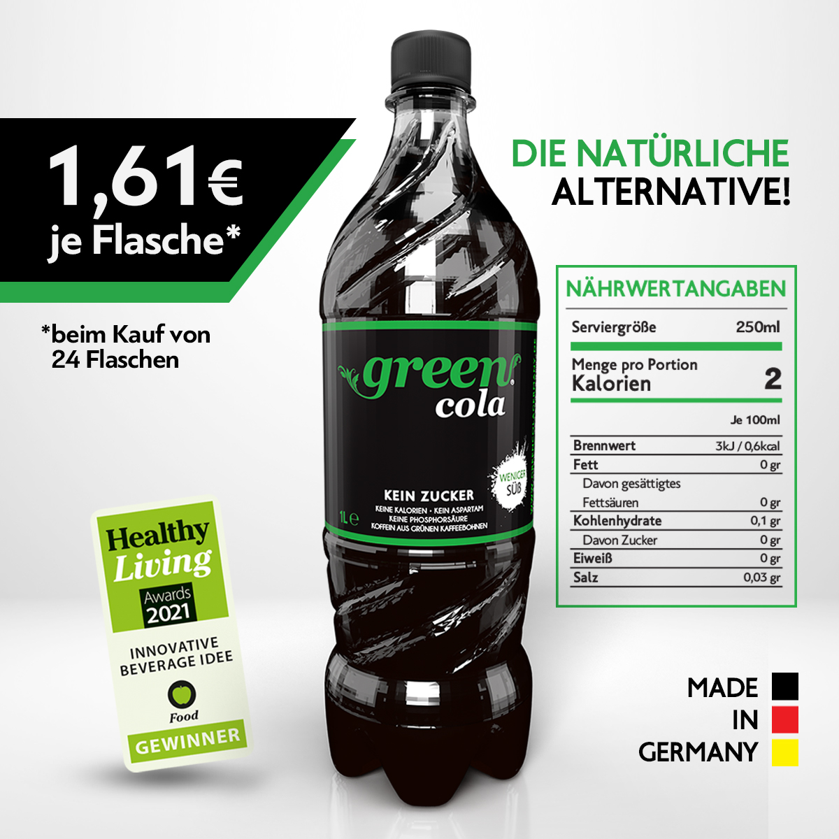 Green Cola - Zuckerfrei, Ohne Aspartam,Ohne Phosphorsäure, Mit Stevia ...