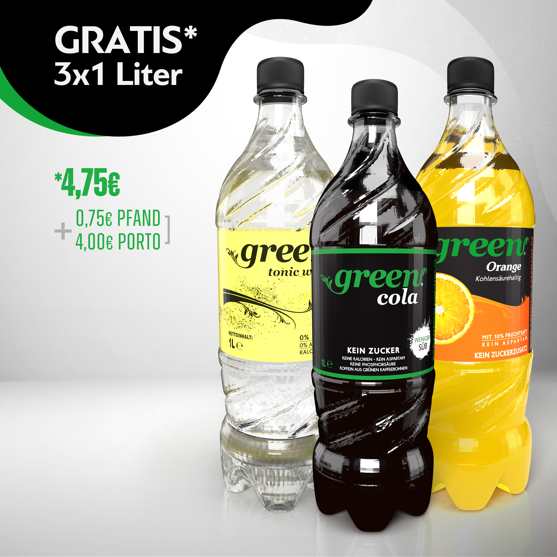 Gratis - Probierpaket Green Cola+Tonic+Orange 3x1000ml DPG