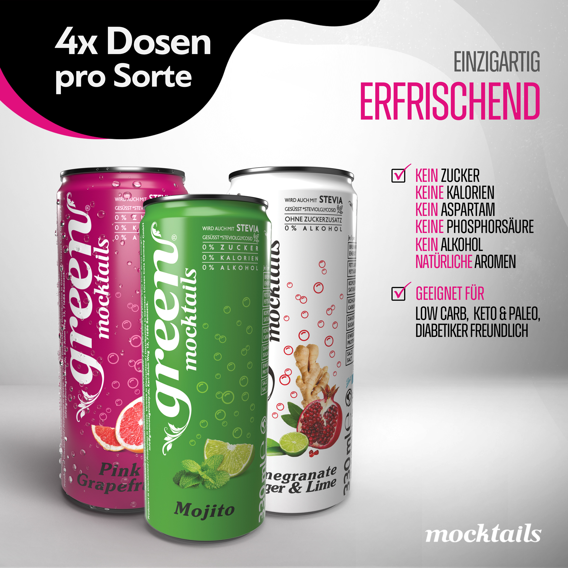 Green Mocktails Propierpaket 12 x 330ml Dosen (4xDosen je Sorte)